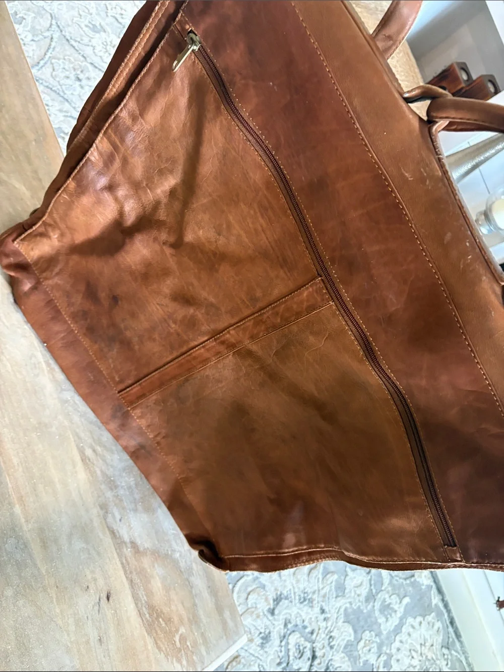 Leather Garment Bag - Brown Travel Organizer